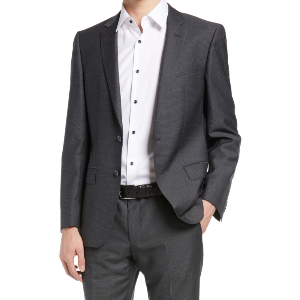 Hugo Boss Charcoal Microcheck Wool Sport Coat in Open Grey Size 38 NEW WITH TAGS